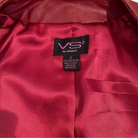 NEW Vakko VS2 Lamb Leather Classic Tailored Peplum Zip Collarless Jacket Red… - Picture 7 of 13